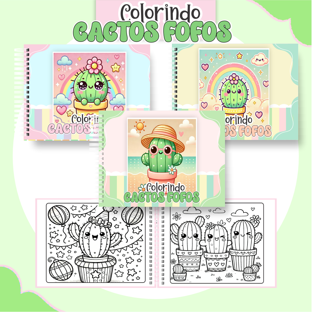 26) CACTOS FOFOS Arquivo Livro de Colorir Cactos Fofos - Imagem 1