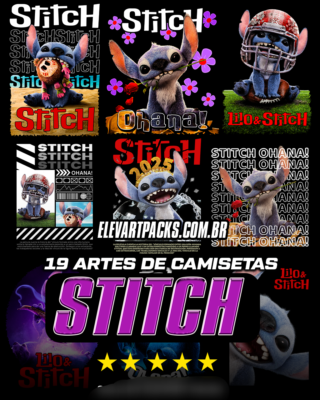 5-Pack de estampas STITCH Arquivo Pack de Estampas Stitch - Imagem 1