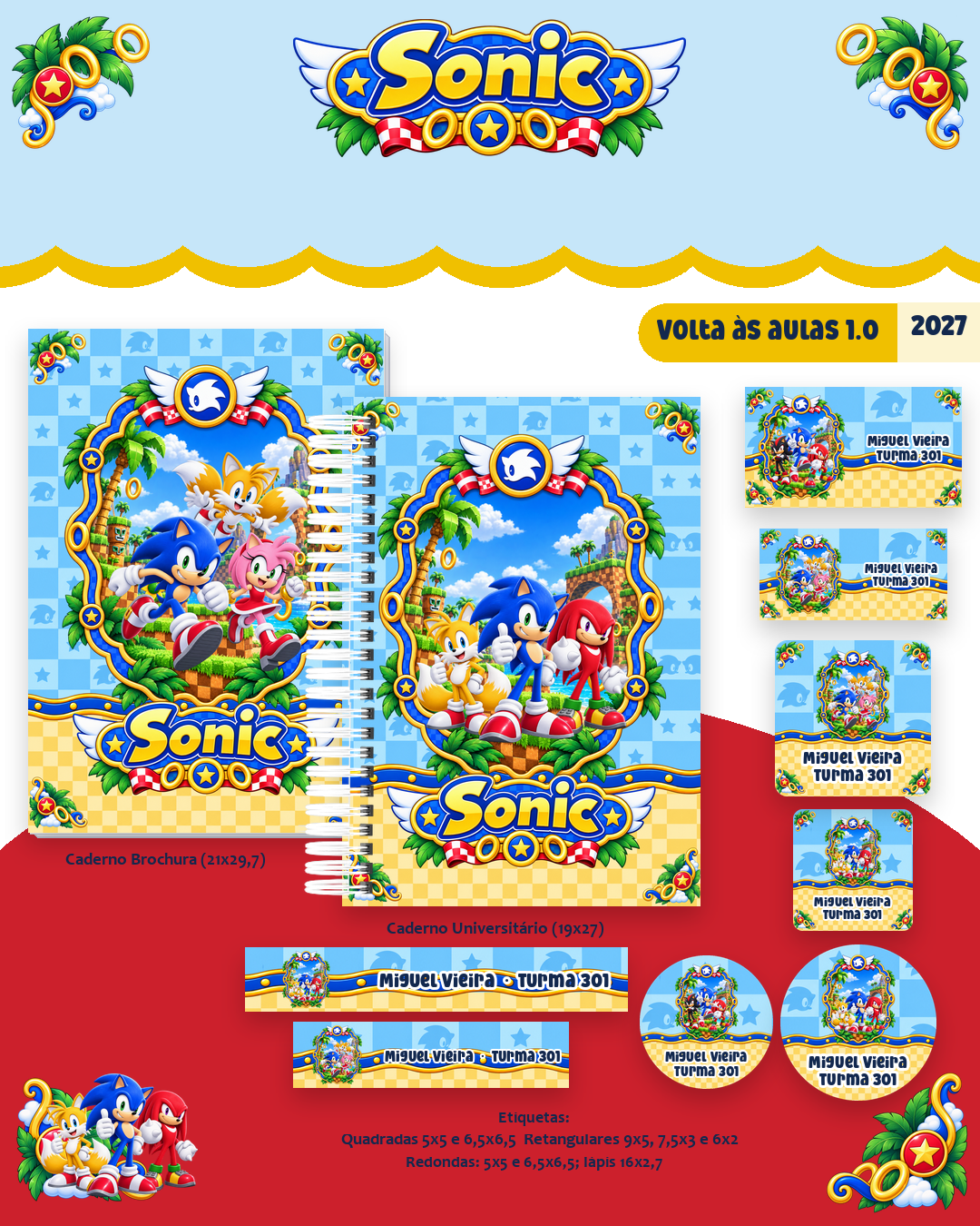 62) SONIC E AMIGOS Arquivo Combo Escolar Sonic e Amigos 2027 - Imagem 1