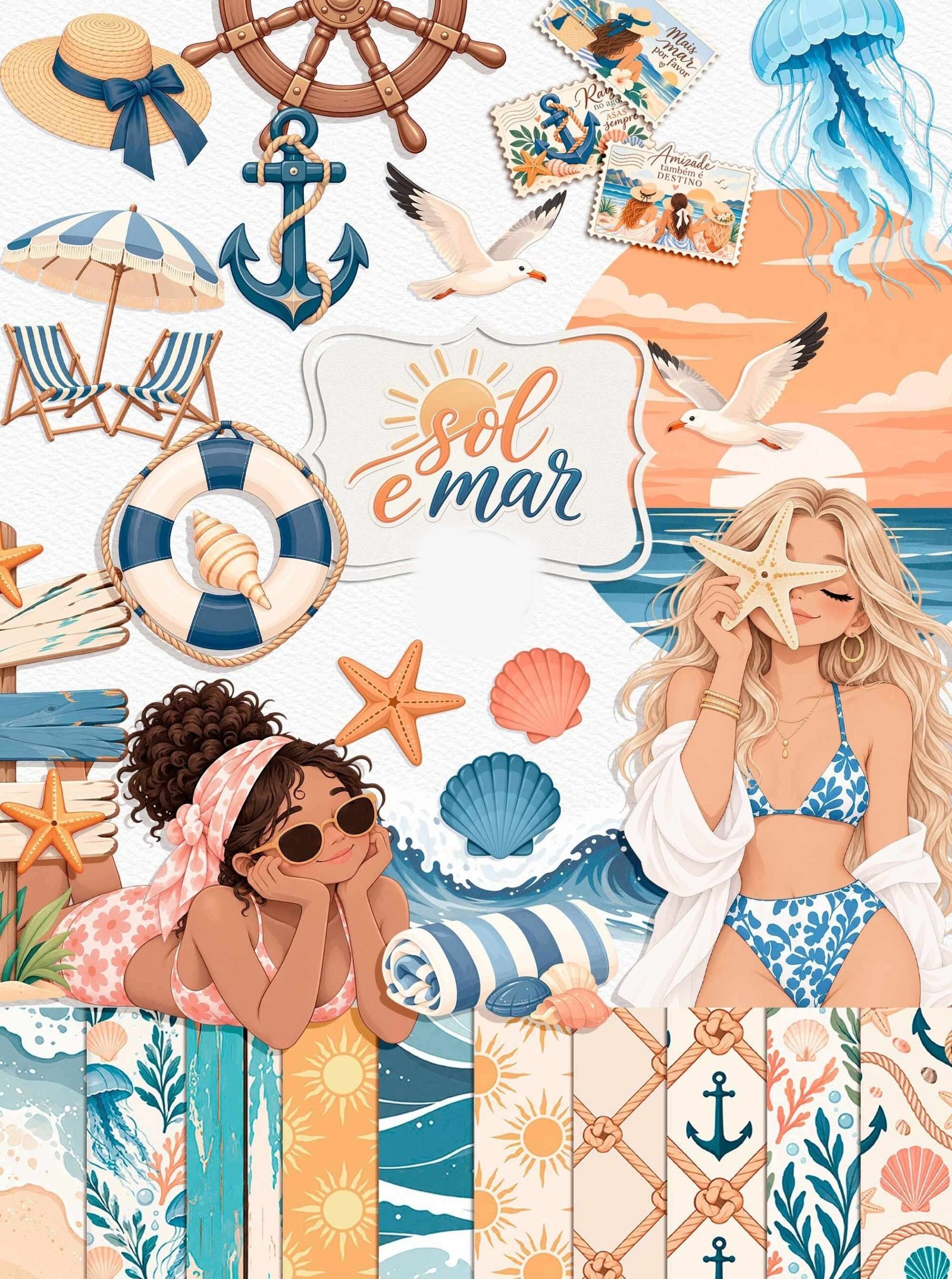 Sol e Mar - Combo Ilustrações Kit Digital Sol e Mar - Imagem 1