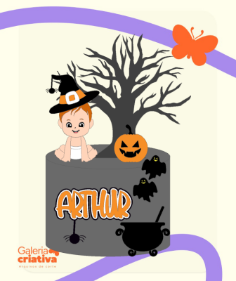 Topo-Halloween-Arthur-2-Jessica-Medeiros-artepapierpro Arquivo Topo de Bolo Halloween Baby - Imagem 1