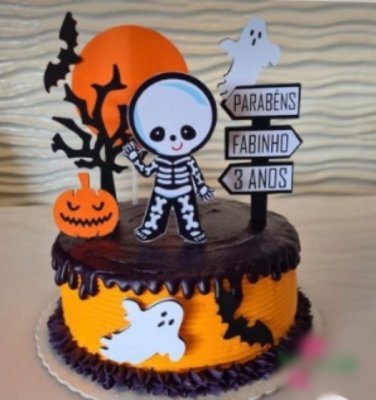topo-halloween-cute Arquivo Topo de Bolo Halloween Esqueleto - Imagem 1