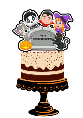 topo-halloween-personagens-placa Arquivo Topo de Bolo Halloween Cute - Imagem 1